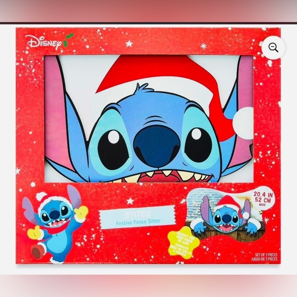 Disney Stitch Christmas Holiday Fence Sitter Hanger Red Blue Holiday Decor NEW